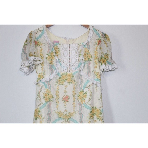 Vintage Floral Prairie Peasant Lace Maxi Dress Bridgeton Ivory Women's 13 H14102 - Picture 3 of 11